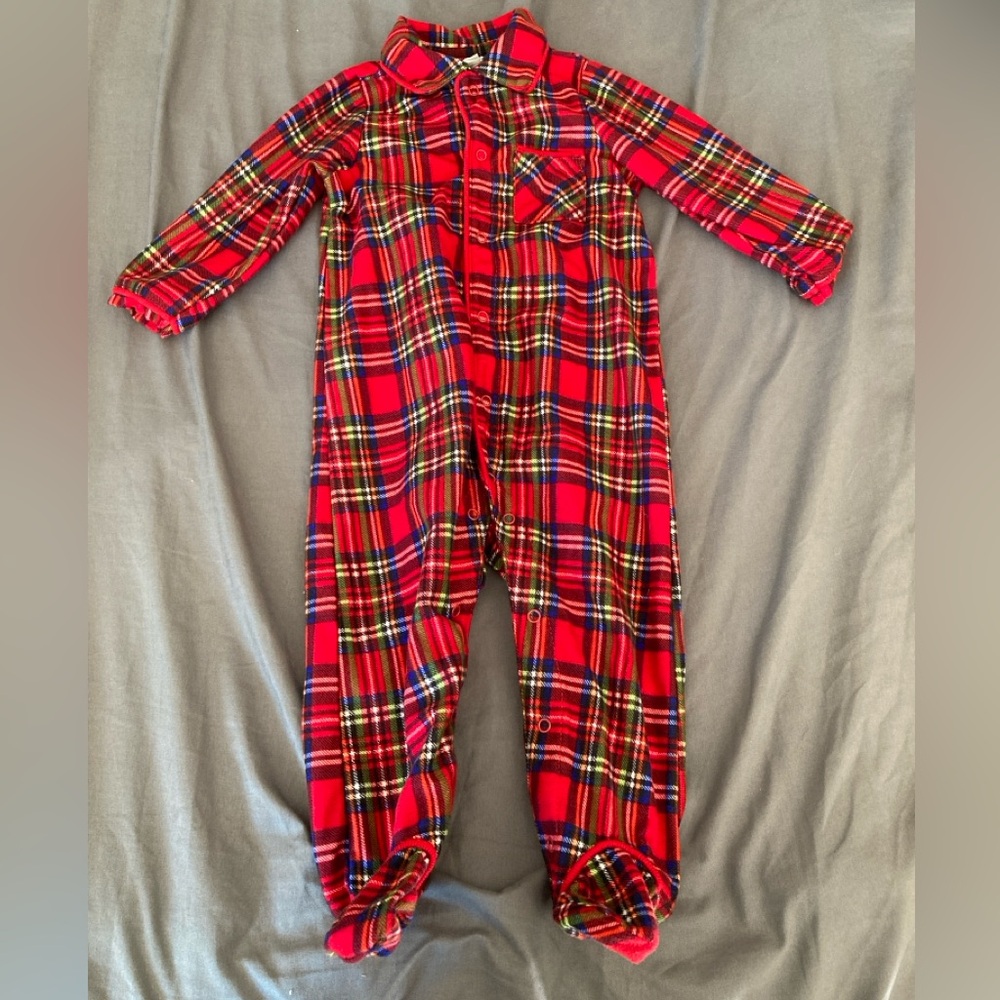 Little Me Red Plaid Footed One-Piece